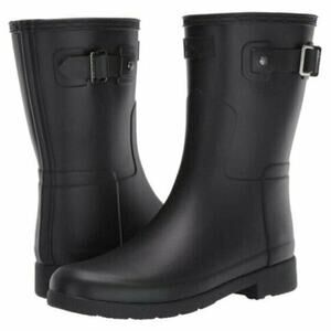 Hunter Original Refined Short Buckle Pull On Black Women's Rain Boots 11 New